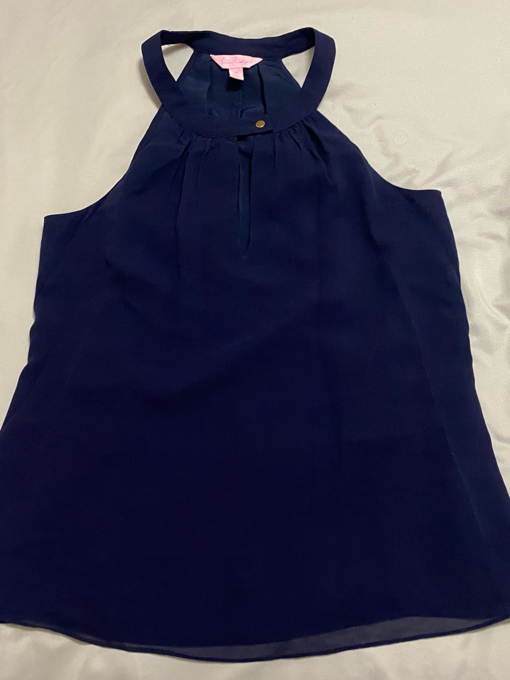 Lilly Pulitzer Navy Blue Sleeveless Top  with Gold Button Accent 100% Silk Shell